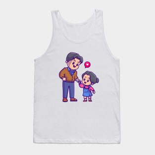 Cute Father With Little Daughter Cartoon Tank Top